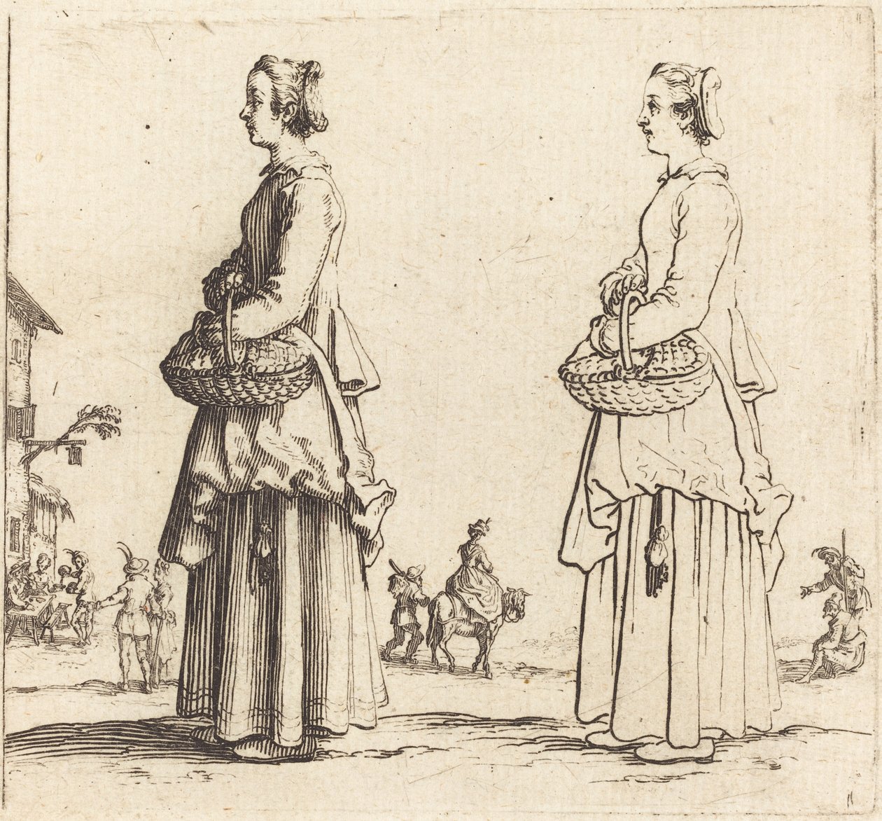 Peasant Woman with Basket, in Profile, Facing Left by Jacques Callot