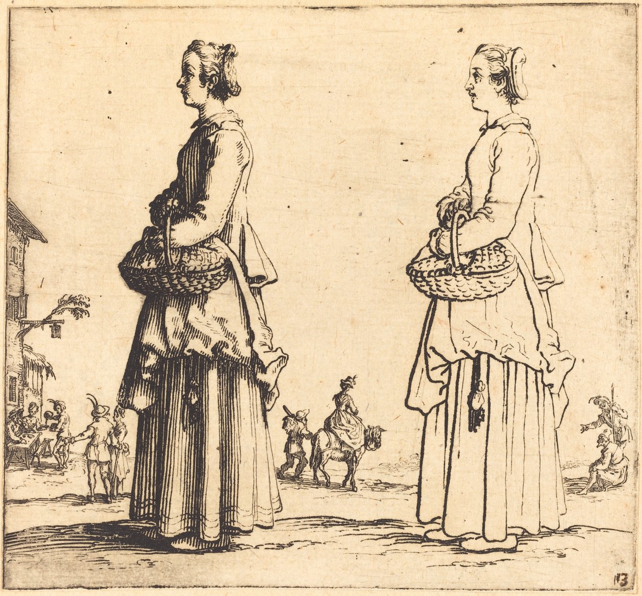 Peasant Woman with Basket, in Profile, Facing Left by Jacques Callot