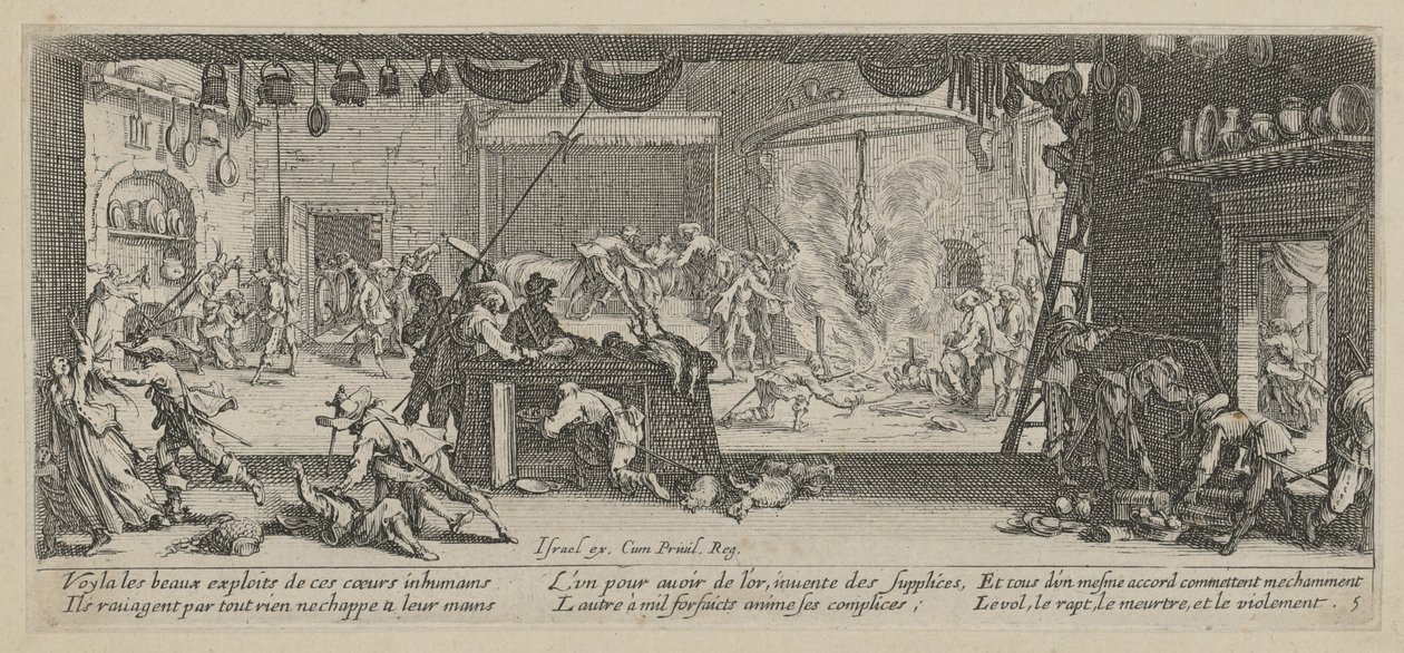 Plundering of a Farmhouse, Plate 5 of the Series "Horrors of War" by Jacques Callot