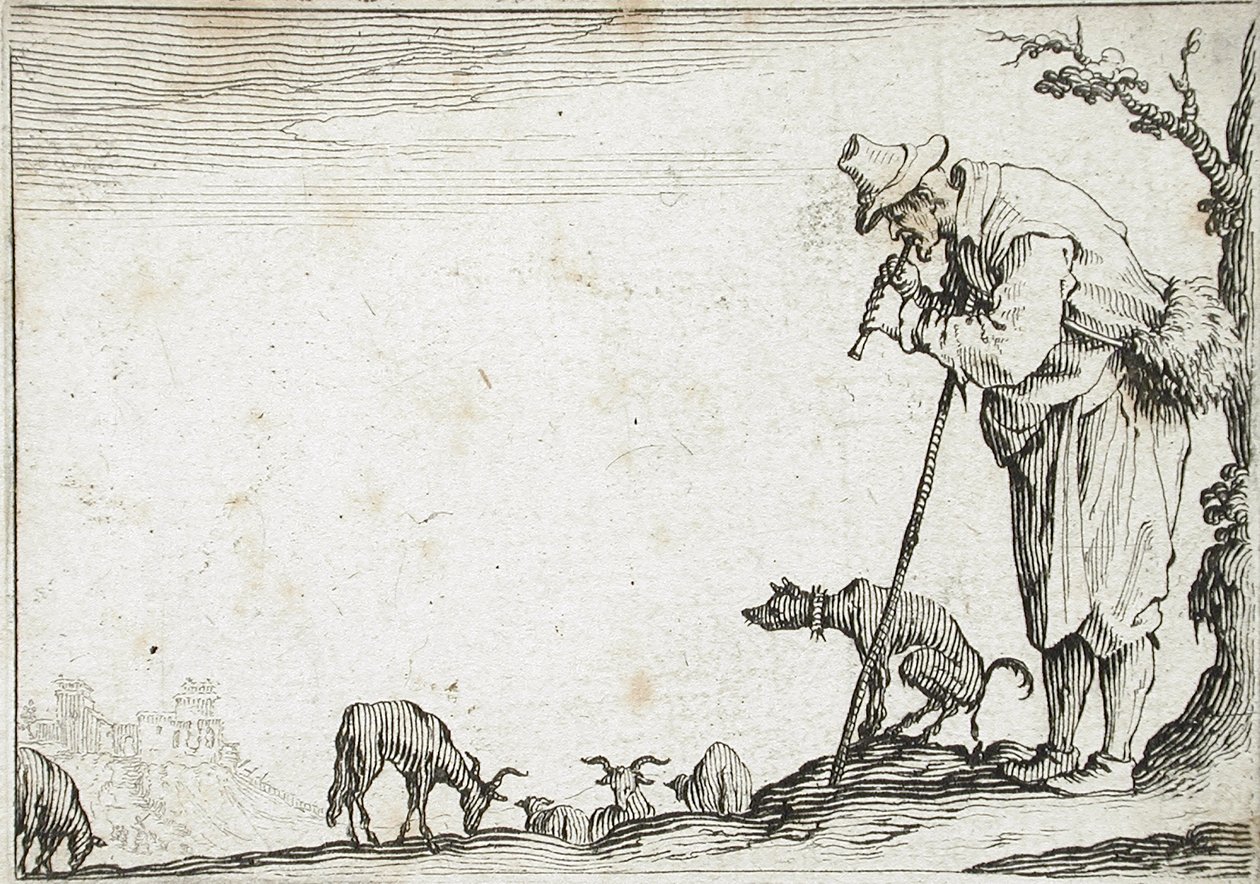 Shepherd Playing a Flute by Jacques Callot