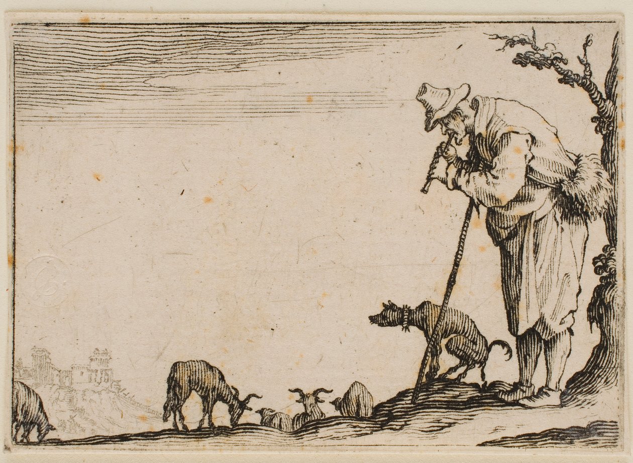 Shepherd Playing a Flute, from “The Caprices” (Florence Edition) by Jacques Callot