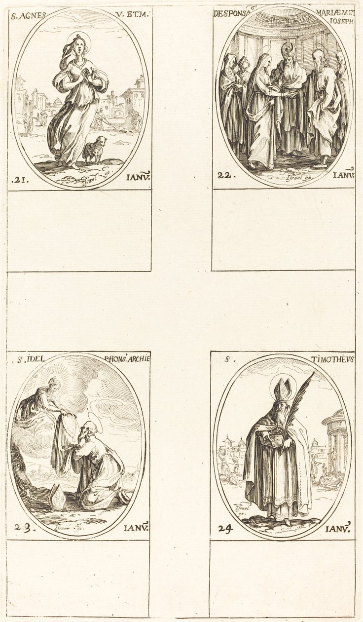 St. Agnes; The Marriage of the Virgin; St. Ildefonsus; St. Timothy by Jacques Callot