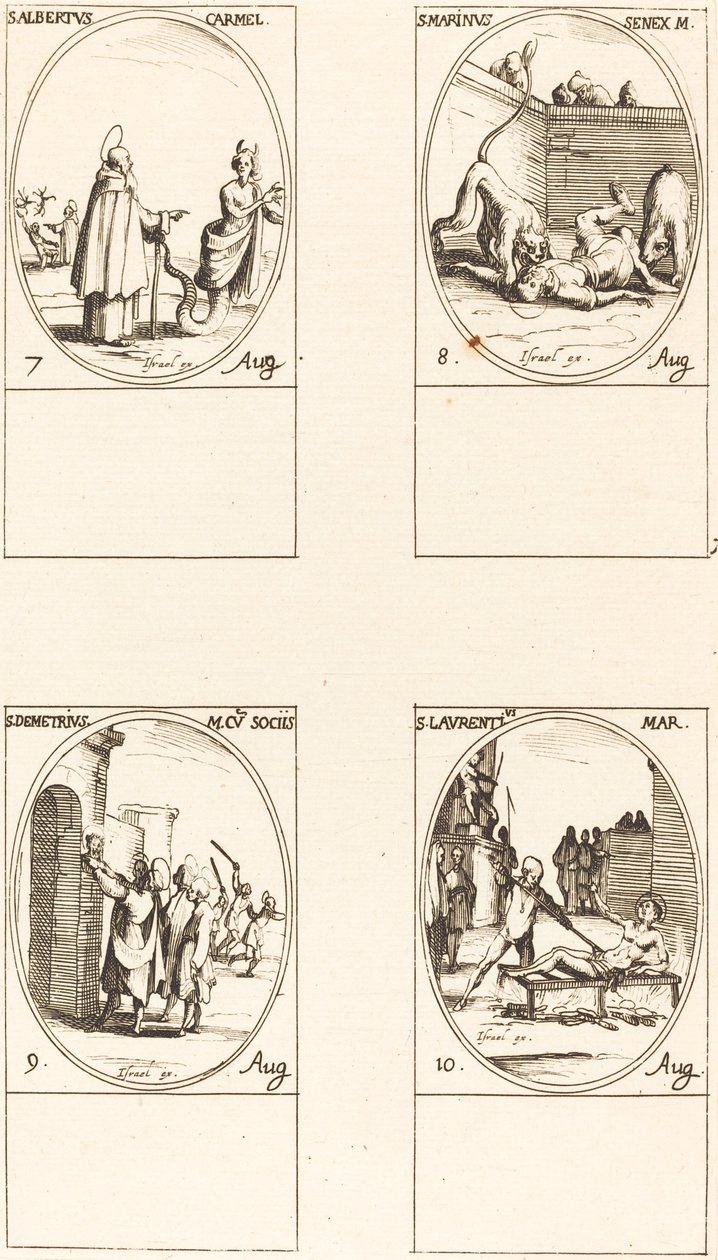 St. Albert of Sicily, Carmelite; St. Marinus; St. Demetrius and Companions; St. Lauren by Jacques Callot