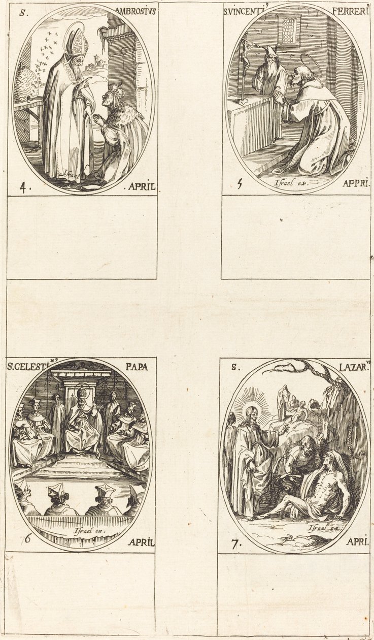 St. Ambrose; St. Vincent Ferrer; St. Celestin; St. Lazarus by Jacques Callot