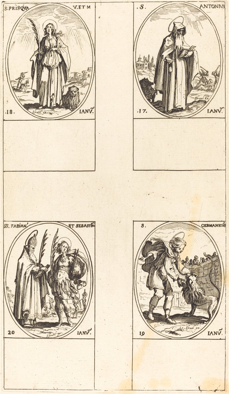 St. Anthony; St. Prisca; St. Germanicus; Sts. Fabian and Sebastian by Jacques Callot