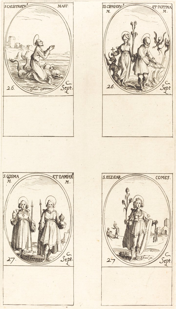 St. Calistratus; Sts. Cyprian and Justina; Sts. Comus and Damian; St. Elzear, Count by Jacques Callot