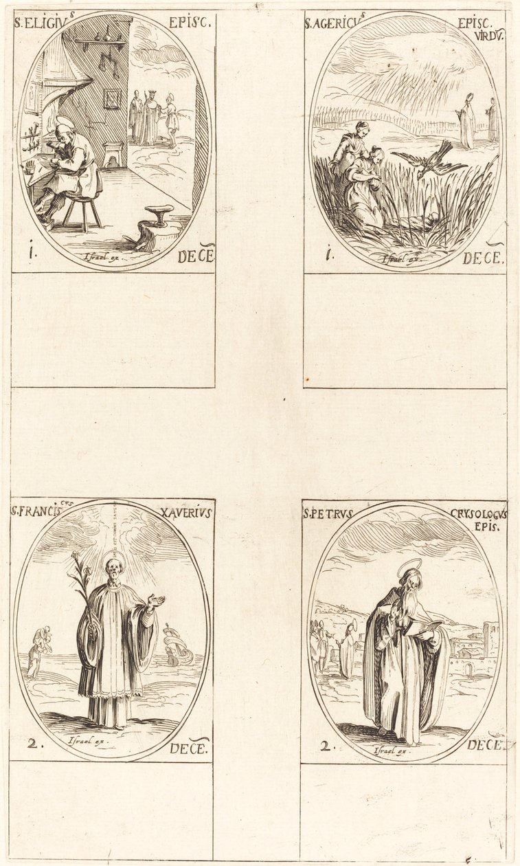 St. Eligius; St. Agericus; St. Francis Xavier; St. Peter Chrysologus by Jacques Callot
