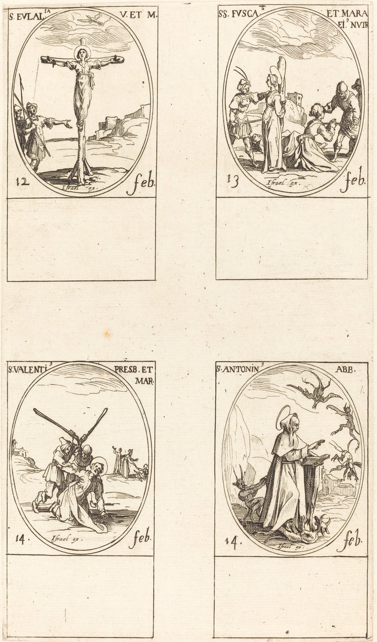 St. Eulalia; St. Fusca and Maura; St. Valentine; St. Anthony by Jacques Callot