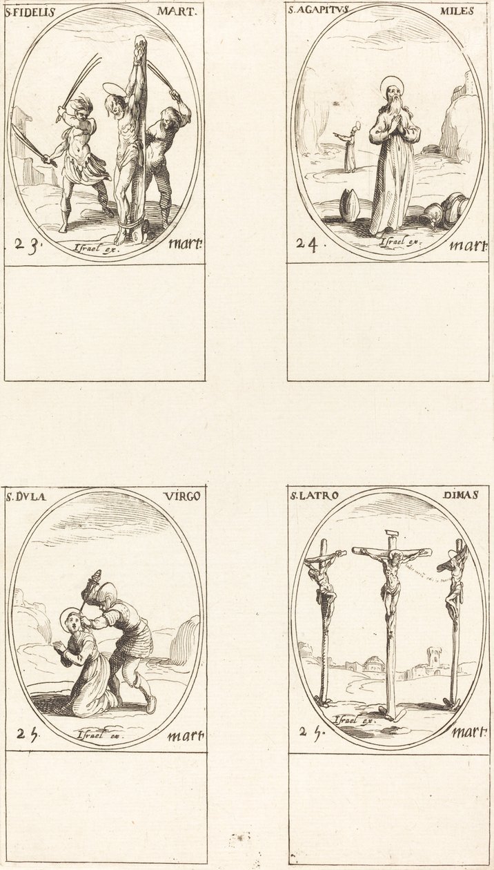 St. Fidelis; St. Agapetus; St. Dula; St. Latro Dimas by Jacques Callot