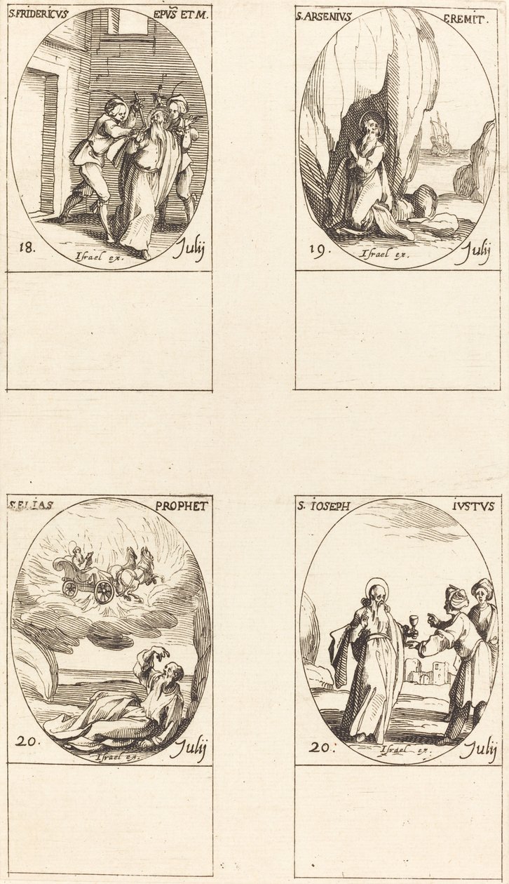 St. Frederick; St. Arsenius, Hermit; St. Elias, Prophet; St. Joseph the Just by Jacques Callot