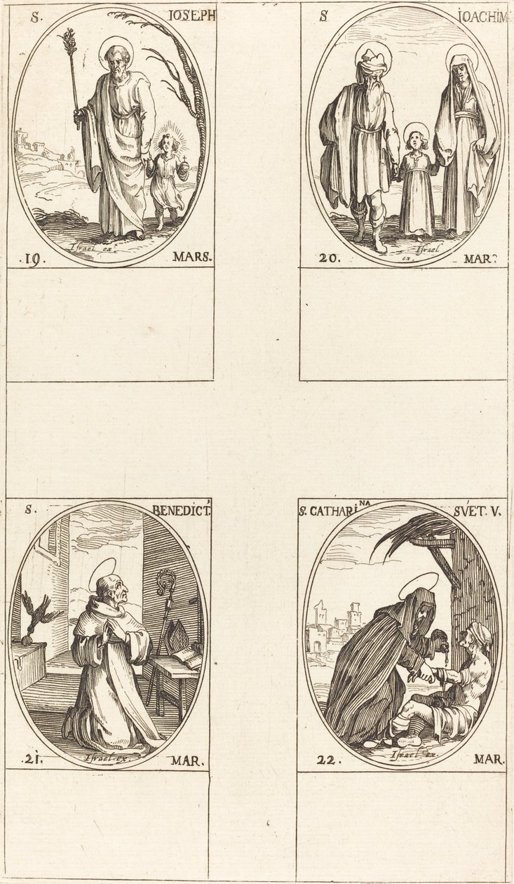 St. Joseph; St. Joachim; St. Benedict, Abbot; St. Catharine of Sweden by Jacques Callot