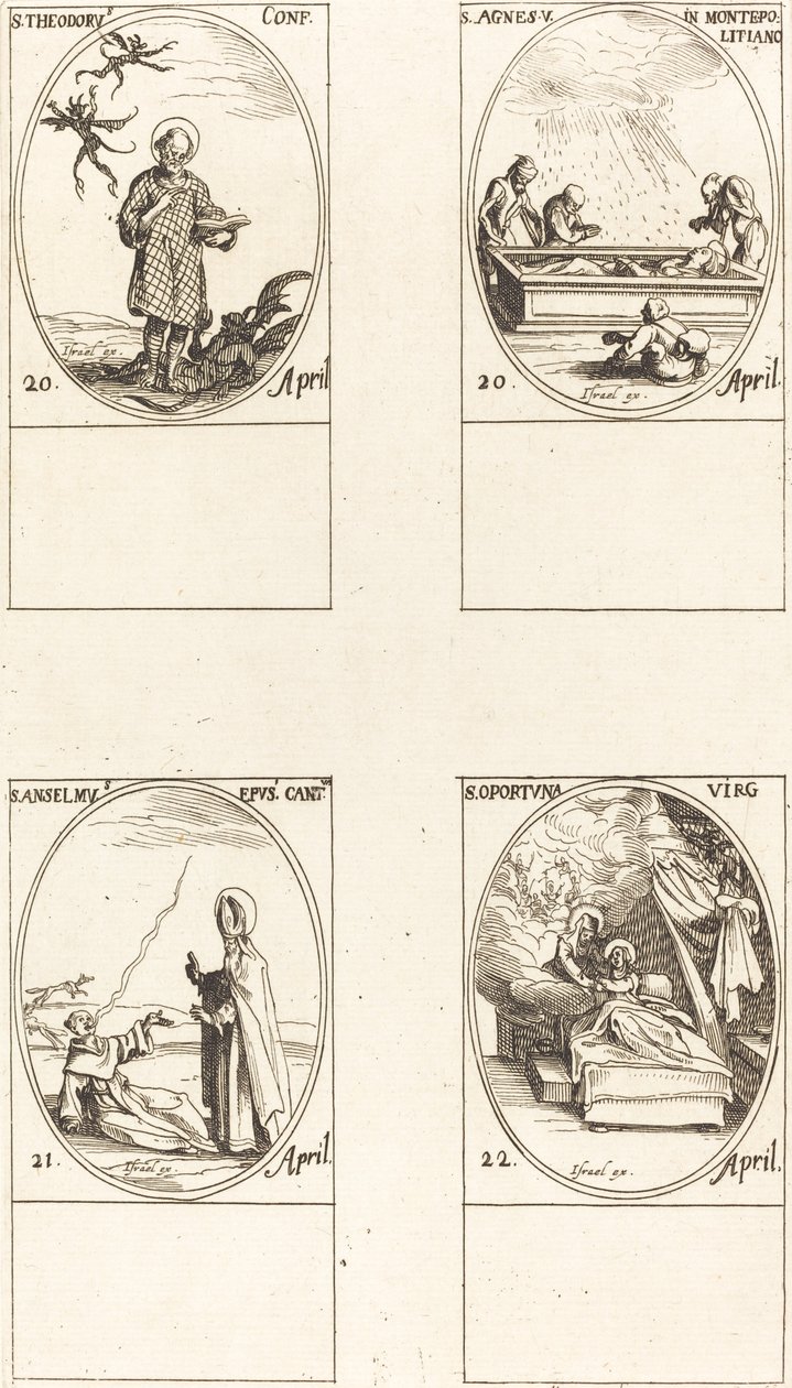 St. Theodorus; St. Agnes of Monte Pulciano; St. Anselm, Archbishop of Canterbury by Jacques Callot