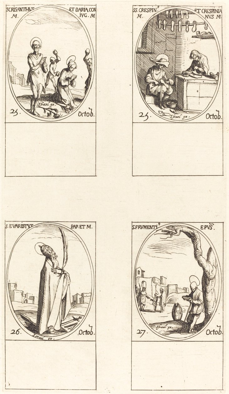 Sts. Chrysanthus & Daria; Sts. Crispin & Crispinian; St. Evaristus; St. Frumentius by Jacques Callot