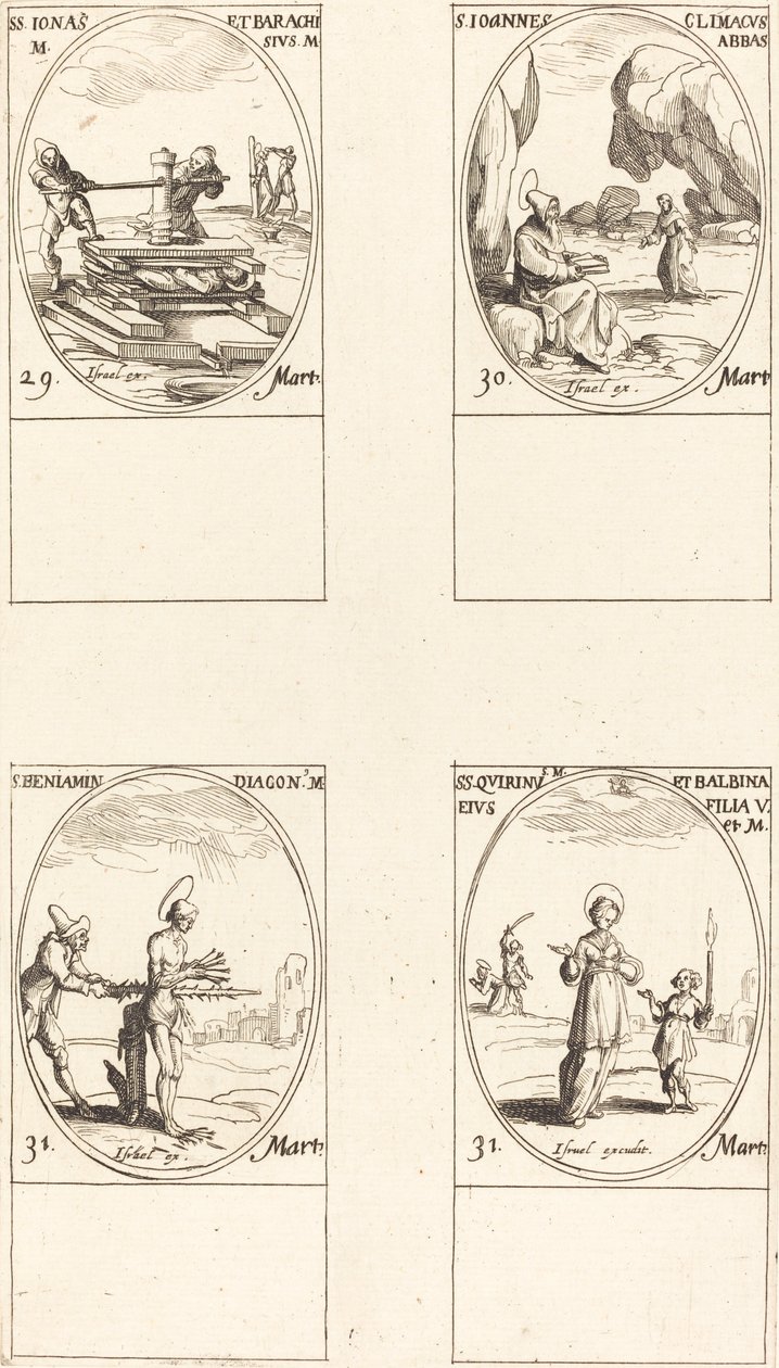 Sts. Jonas & Barachisius; St. John Climacus, Abbot; St. Benjamin; Sts. Quirinus & Bal by Jacques Callot