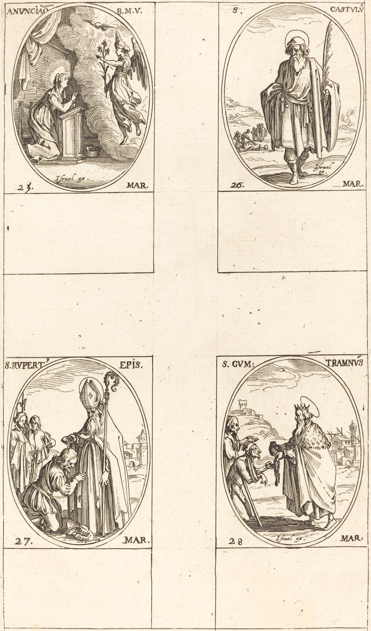 The Annunciation, St. Castulus, St. Rupert, St. Gontran by Jacques Callot