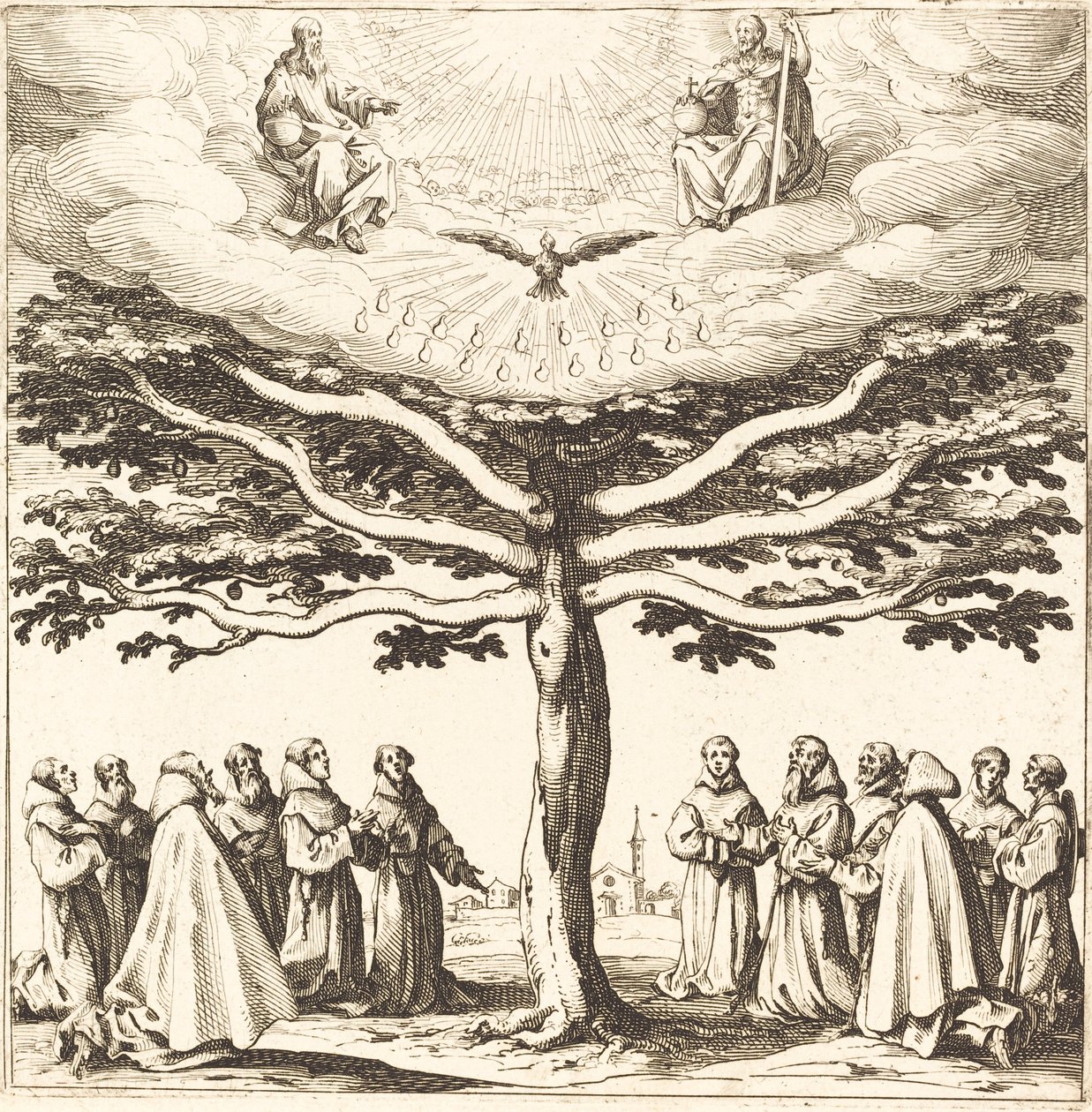 The Holy Trinity in the Tree of Life, Adored by Franciscans by Jacques Callot