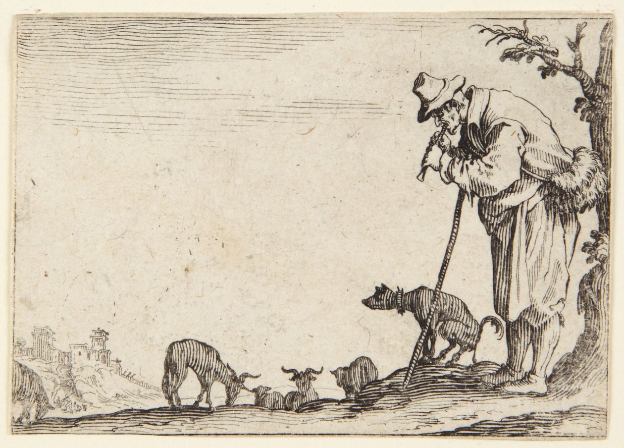 The Shepherd Playing a Flute by Jacques Callot