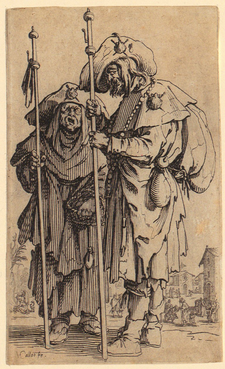 Two pilgrims, plate 3 from the series "The Beggars" by Jacques Callot