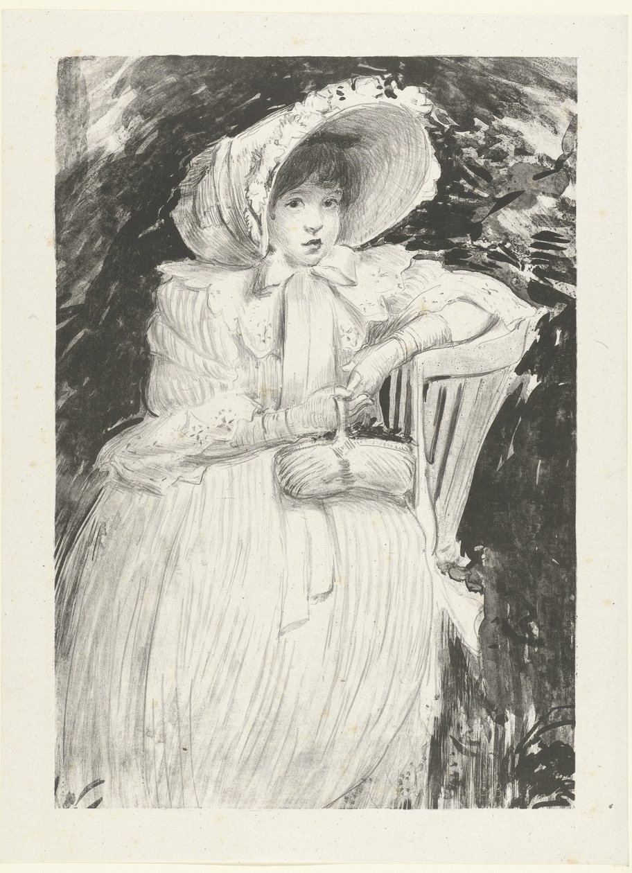 Seated Girl with Hat on Chair with Basket on Lap (series title: The Child with the Basket) by Jacques Emile Blanche