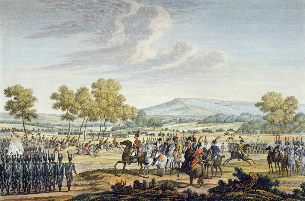 The Imperial Guard Manoeuvring in the Presence of the Two Emperors at Tilsit, 28 June 1807, engraved by Edme Bovinet by Jacques Francois Joseph Swebach