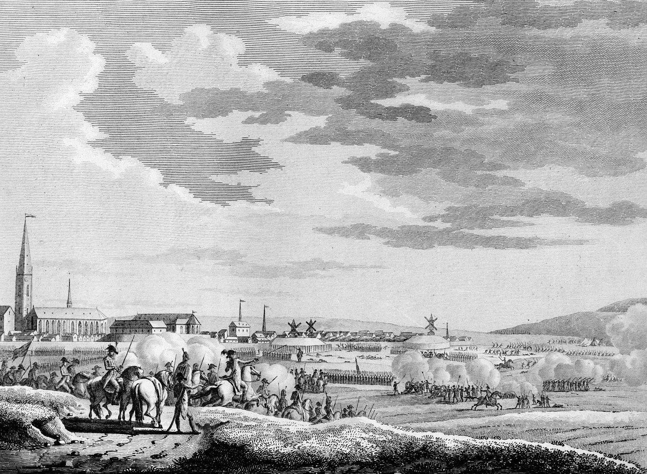War of the French Revolution and anti-revolutionary movements: French victory of the Battle of Hondschoote near Dunkirk against the British and Austrian anti-revolutionary troops in 1793. Engraving by Berthaut after Swebach. Paris, Library of the Institute by Jacques Francois Joseph Swebach