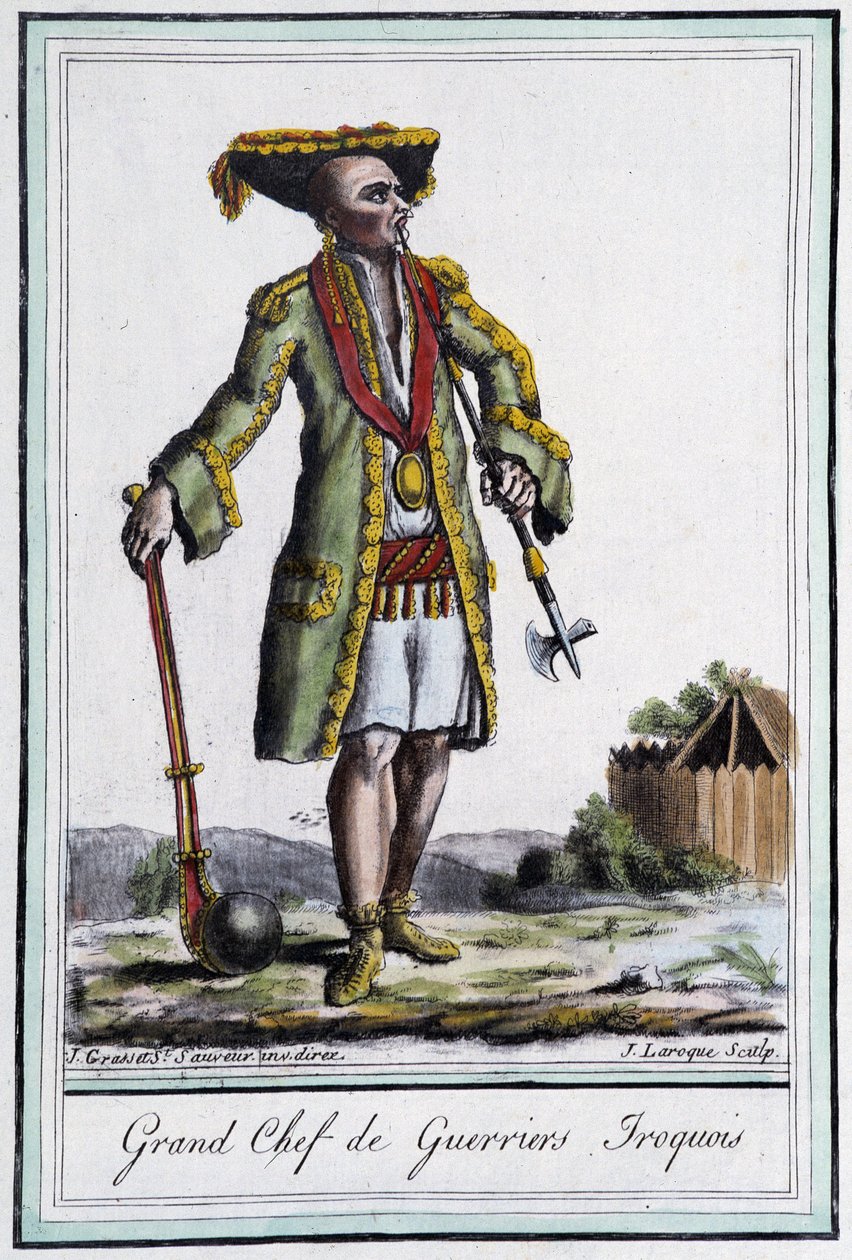 Grand Chief of Iroquois Warriors - in Encyclopedia of Travels by Grasset St Sauveur, Paris by Jacques Grasset de Saint Sauveur