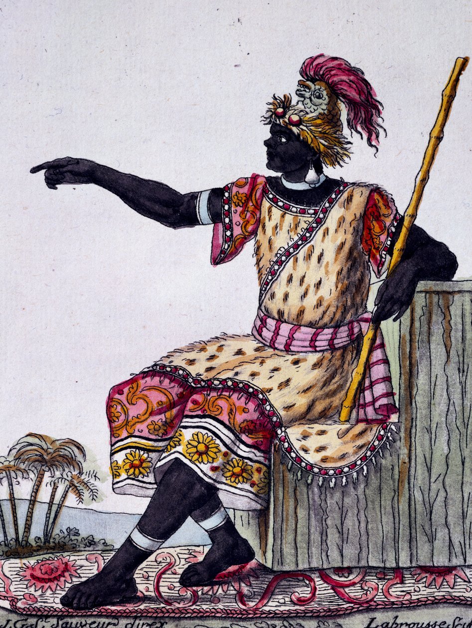 King of Loango, color engraving from drawing by Labrousse, from Encyclopedia of voyages by Jacques Grasset de Saint Sauveur