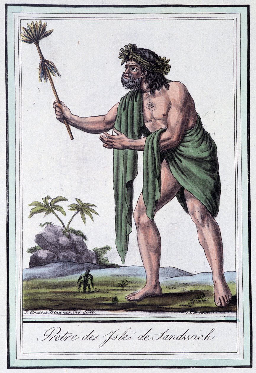Priest of the Sandwich Islands - in Encyclopedia of Travels by Grasset Saint Sauveur, ed. Paris 1796 by Jacques Grasset de Saint Sauveur