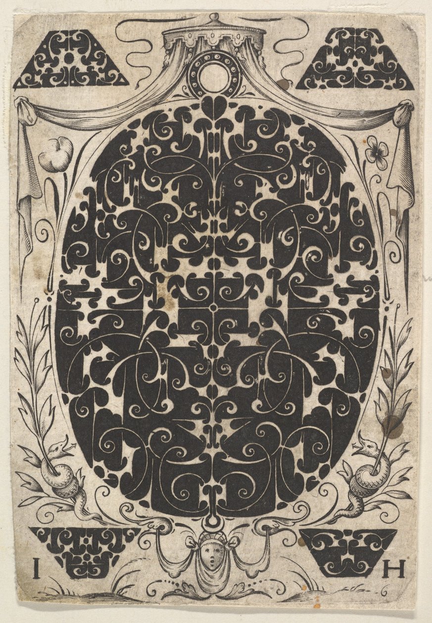 Oval Pendant Decorated with Schweifwerk, Surrounded by Smaller Motifs and Crowned by Jacques Hurtu