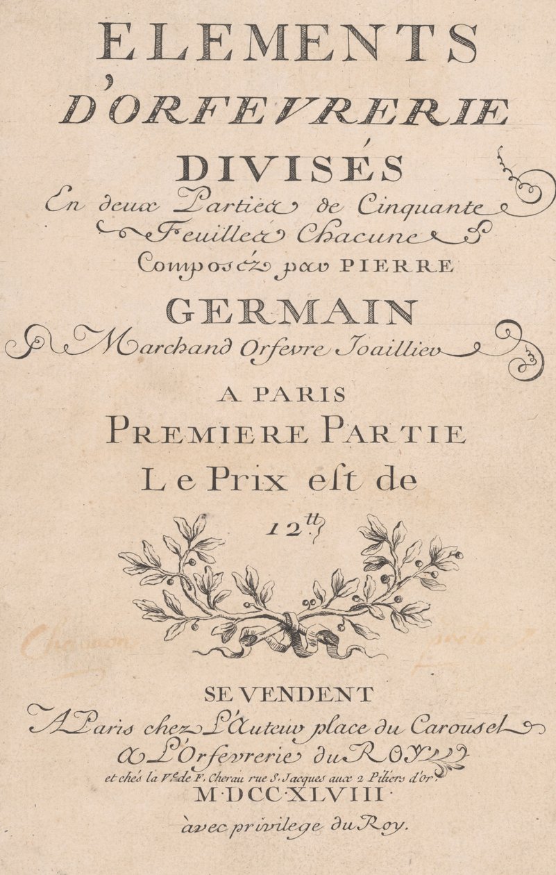 Elements of Goldsmithing Divided into Two Parts of Fifty Sheets, 1748 by Jacques Jean Pasquier