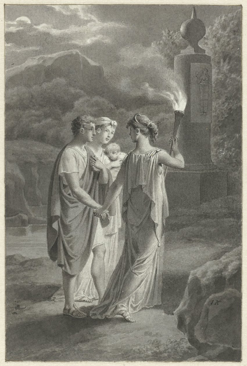 Design for a Book Illustration with a Young Family and a Woman with a Torch by Jacques Kuyper