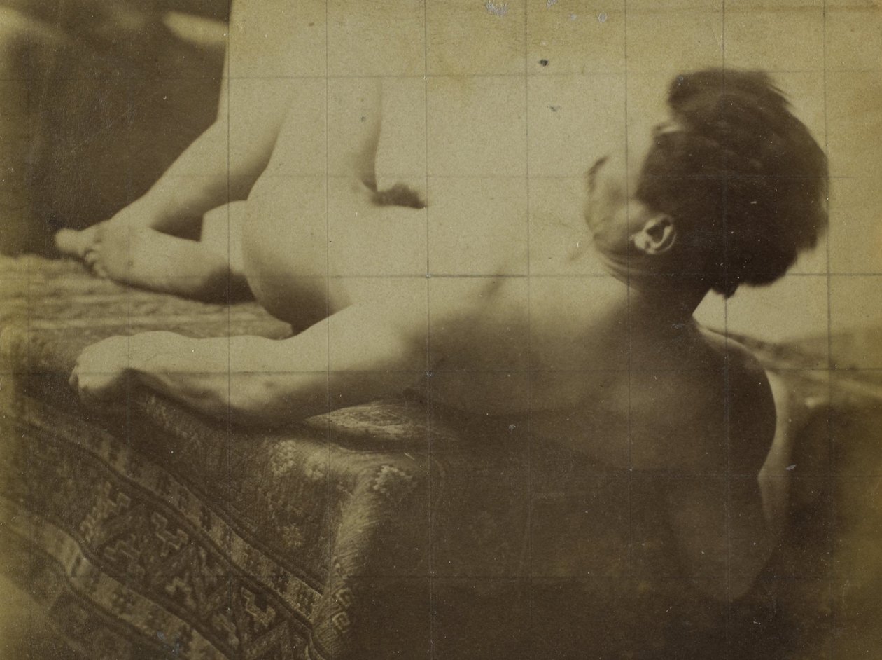 Study of a Male Nude Model, Lying, in the Studio of Jacques de Lalaing by Jacques Lalaing (attributed to)