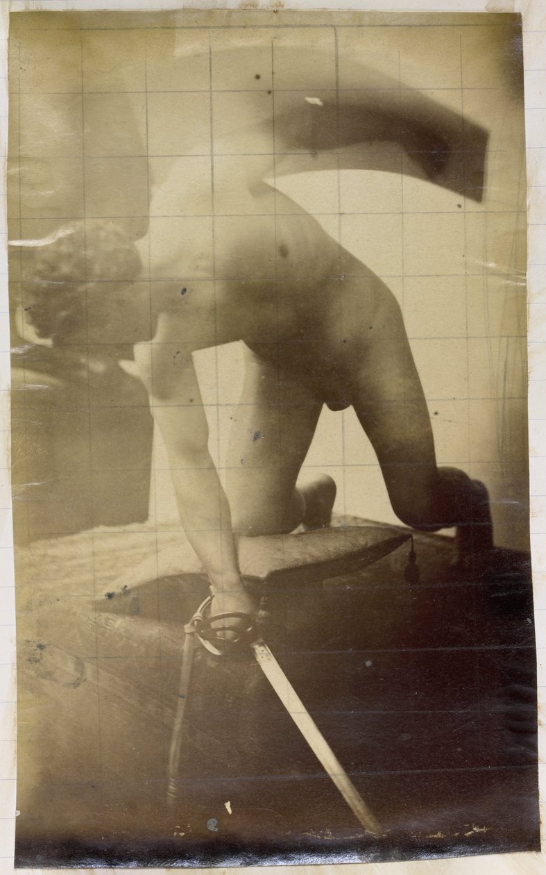 Study of a Male Nude Model, Kneeling with Sword and Shield in Hand, in the Studio of Jacques de Lalaing by Jacques Lalaing (attributed to)