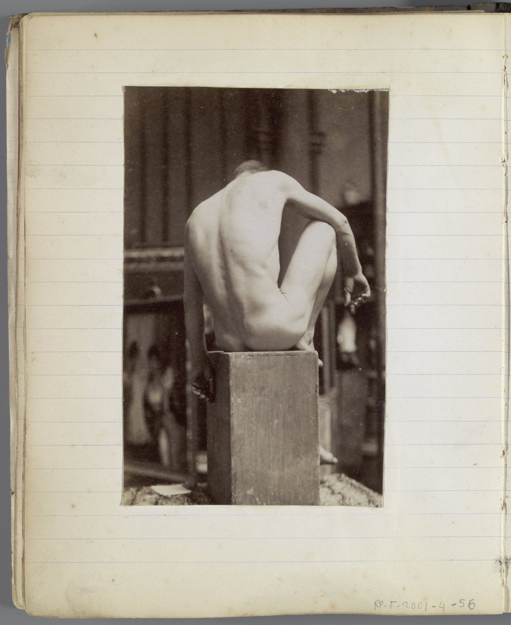 Study of a Male Nude Model, Sitting and Seen from the Back, in the Studio of Jacques de Lalaing by Jacques Lalaing (attributed to)