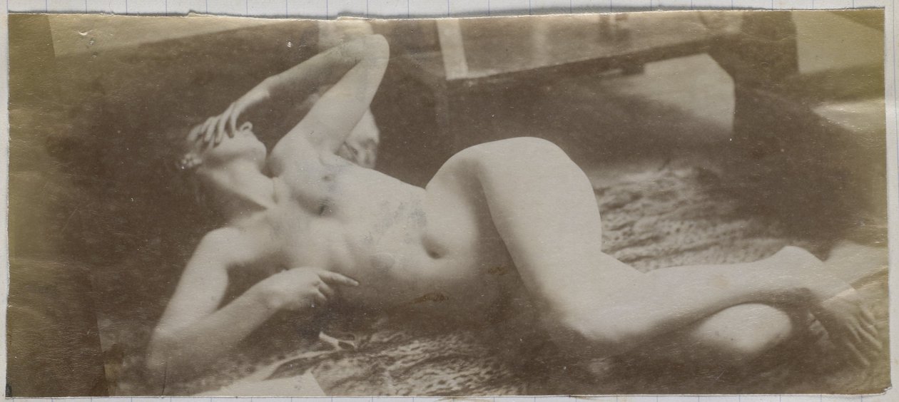 Study of a Female Nude Model, Lying on a Tiger Skin, in the Studio of Jacques de Lalaing by Jacques Lalaing (attributed to)