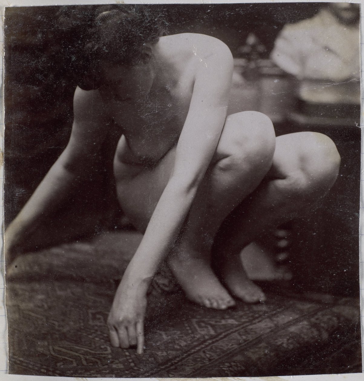 Study of a female nude model, seen from the front, in the studio of Jacques de Lalaing, preliminary study for element for a fountain in Musee des Beaux arts, Tournai and for circular fountain by Jacques Lalaing (attributed to)