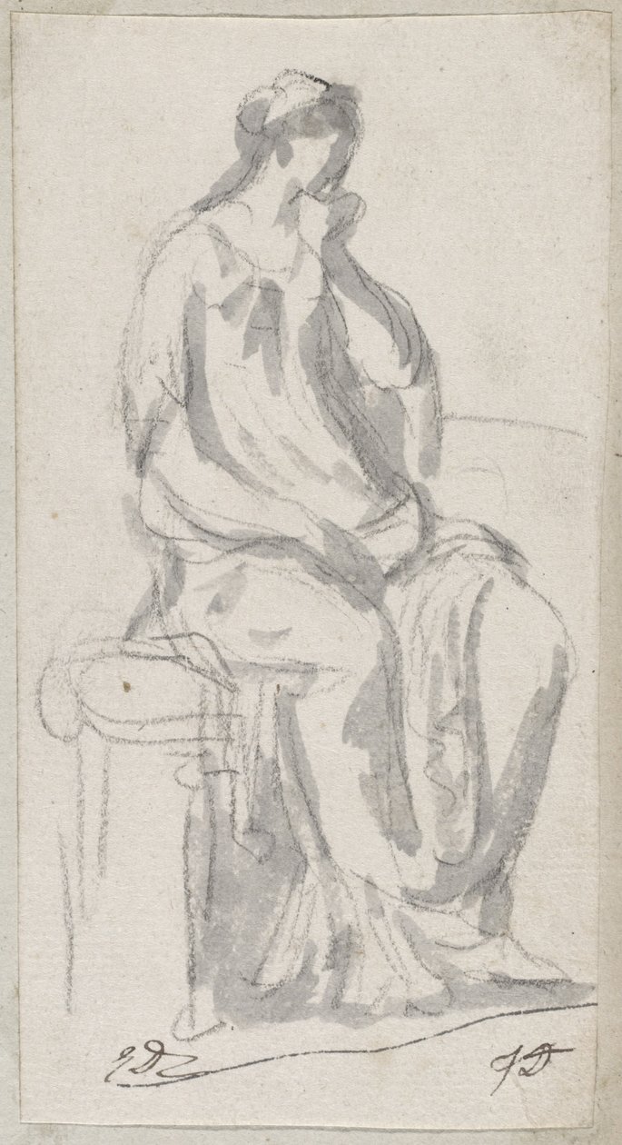 Classical Sculpture of a Pensive Woman by Jacques Louis David