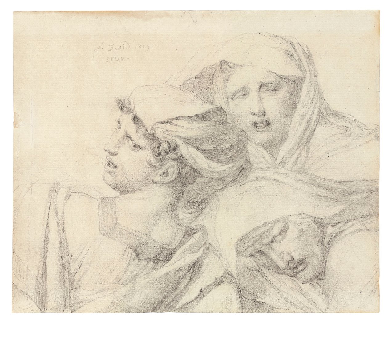 Three Women in Classical Dress, Bust Length, with Anguished Expressions by Jacques Louis David