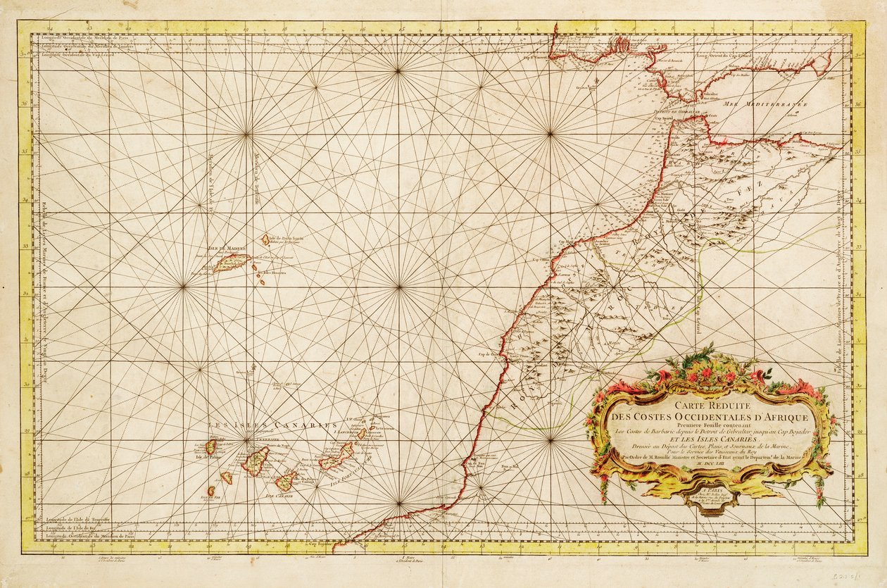 Map of the north western coast of Africa, from the Strait of Gibraltar to the Canary Islands by Jacques-Nicolas Bellin