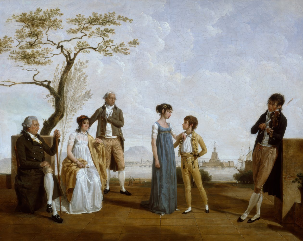 Family Portrait in Front of a Harbor by Jacques Sablet