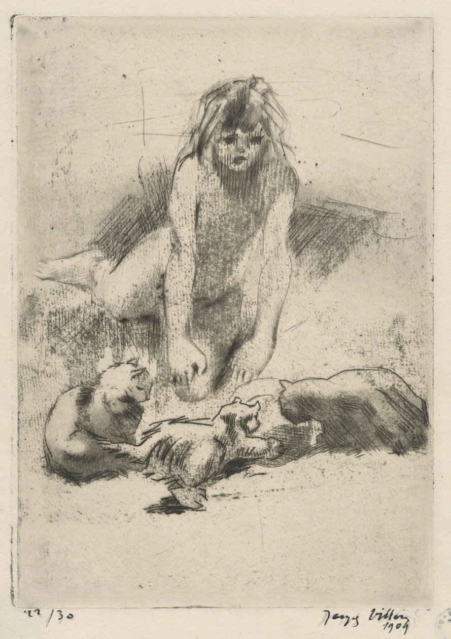Minne and the Drinking Cats, from the suite The Bath of Minne by Jacques Villon