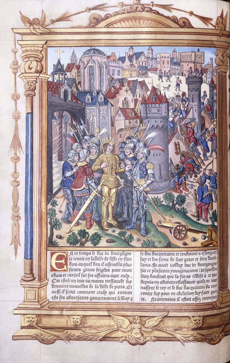 Illuminated manuscript depicting a king and his army before a city, 1503-04 by Jacques de Besancon