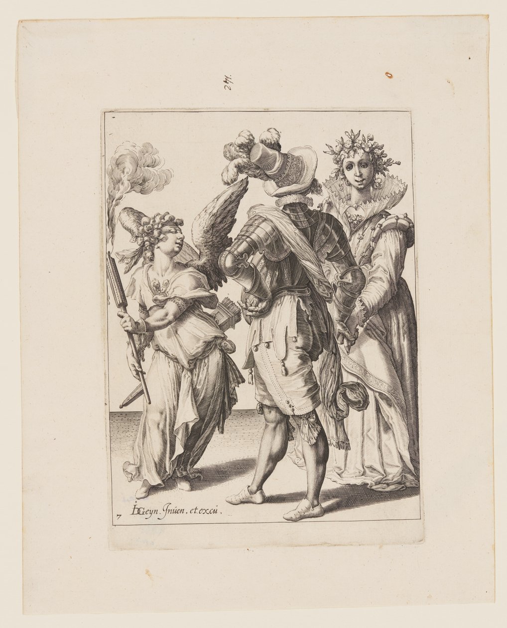 A Blindfolded Cupid Holding a Torch Before a Couple, from The Masquerades by Jacques de Gheyn II