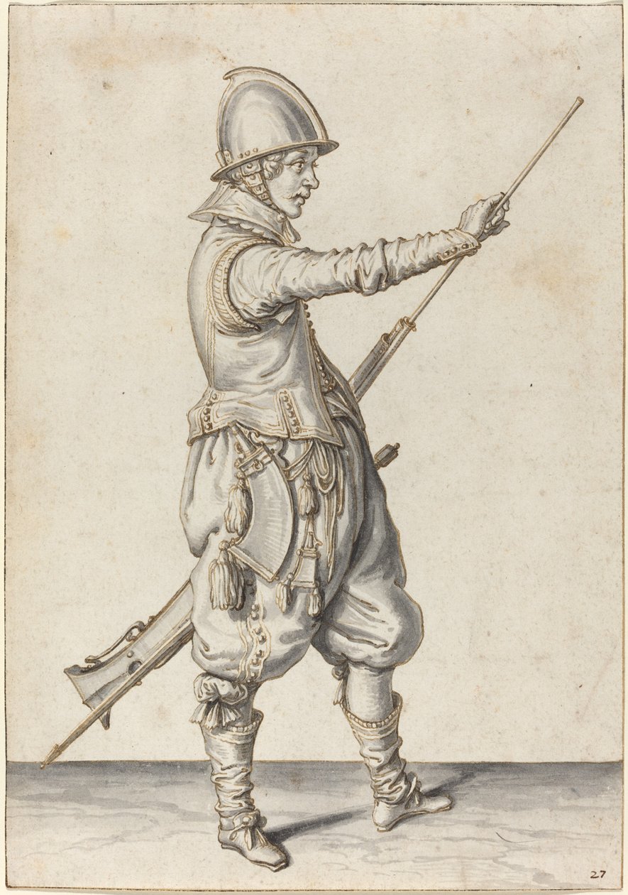 Elegantly Dressed Soldier Tamping His Caliver by Jacques de Gheyn II