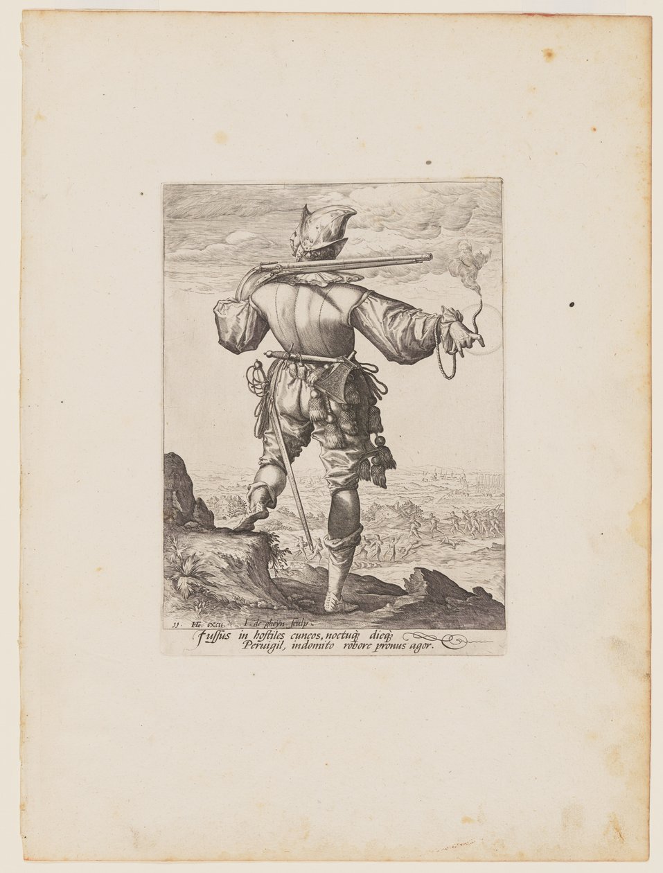 Helmetted Musketeer, from Officers and Soldiers of the Bodyguard of Emperor Rudolph II by Jacques de Gheyn II