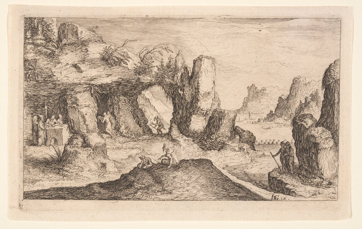 Landscape with a Grotto and Hermits, from Landscapes by Jacques de Gheyn II