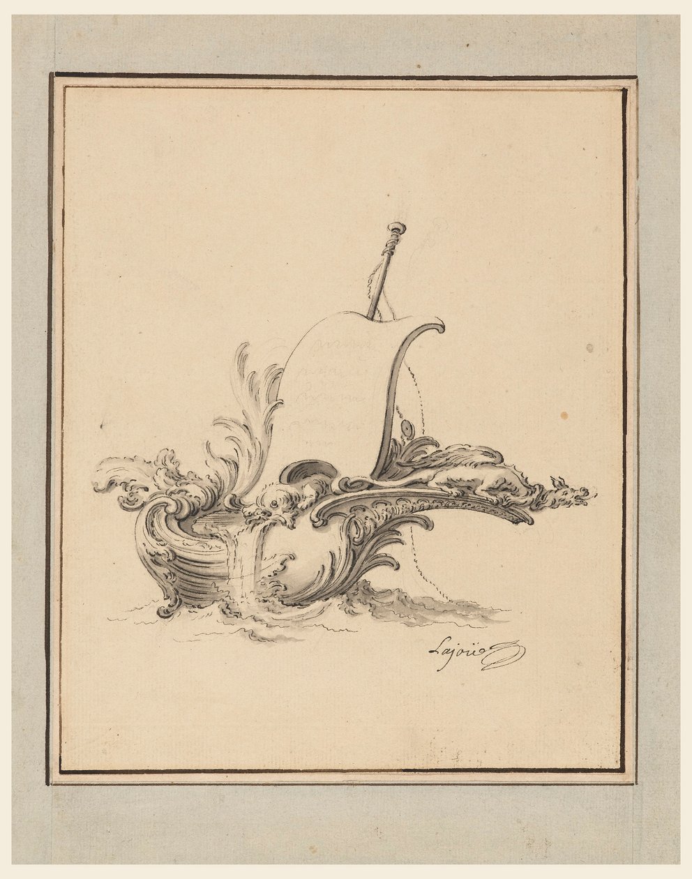 Design for an Escutcheon in Form of Boat with Sail, for Recueil Nouveau de Differens Cartouches, 1734 by Jacques de Lajoüe
