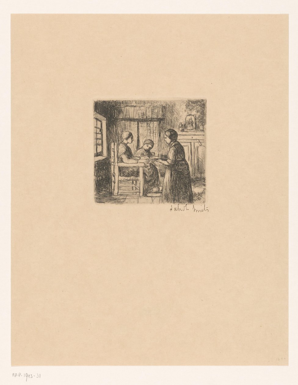 Interior with Three People (The Sick) by Jakob Smits (signed by artist)