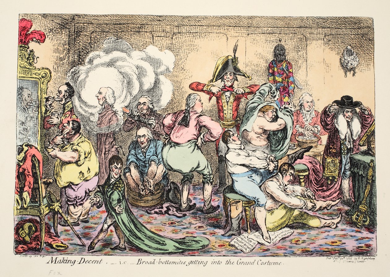 Making Decent, i.e. Broad Bottomites getting into the Grand Costume by James Gillray