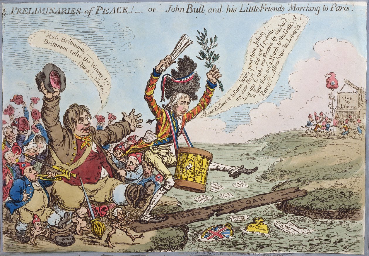 Preliminaries of Peace, or John Bull and his Little Friends Marching to Paris, published by Hannah Humphrey in 1801 by James Gillray
